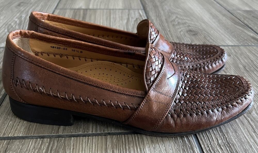 Florsheim Men's 10.5 B Brown Basket Weave Penny Loafer Dress Casual Shoes